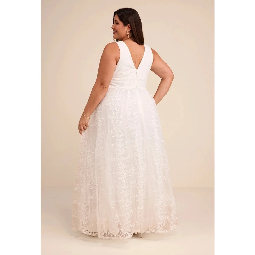 Lulus Sweetest Beloved White Mesh Embroidered Sleeveless Bride Maxi Dress NWT 1X - Picture 6 of 16